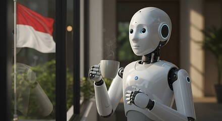 Humanoid Robot Enjoying a Moment of Calm with a Cup of Coffee