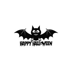 Obraz premium Happy Halloween Text Design with Flying Bats Silhouette