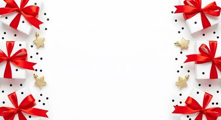 Obraz premium Christmas background with white gift box and red bow