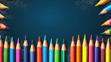Back to school background with colorful crayons and pencils. Vector illustration