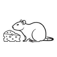 Adorable cartoon illustration of a mouse and cheese wedge with outline style