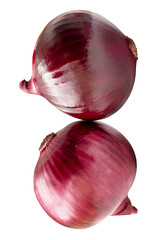 Top view of red or purple onion isolated on white background with clipping path