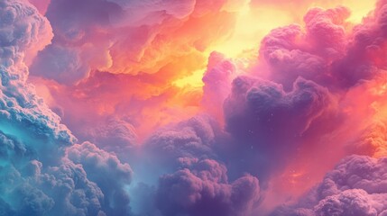 Fototapeta premium Colorful, dramatic cloudscapes painted in pastel hues.