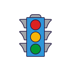 A colorful illustration of a vertical traffic light, displaying red, yellow, and green signals, symbolizing traffic control or go/stop indicators