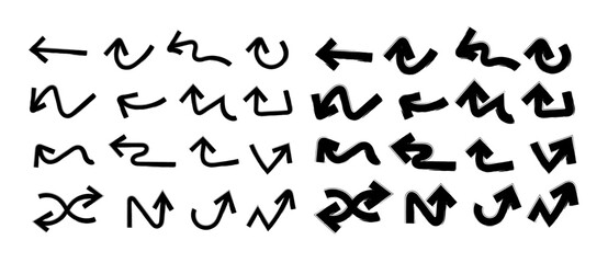 Marker Arrow doodle in Hand drawn style set, Sketch arrow brush drawn, decorative direction pointers element design vector collection