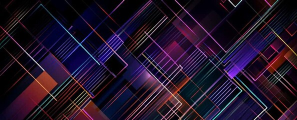 Abstract background with geometric patterns and colorful lines for graphic design element Geometric pattern in dark colors with a neon glow on the black backdrop Generative AI - Powered by Adobe