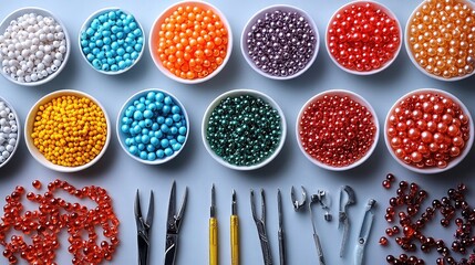 Beading supplies featuring colorful beads, pliers, thread, and jewelry components styled for creative scenes focused on handmade accessories and detailed artisan hobby visuals
