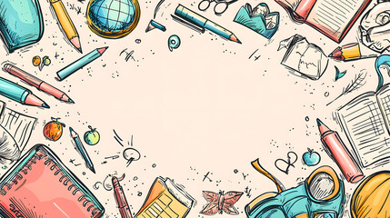 Back to school horizontal banner doodle