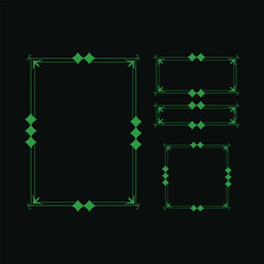 Decorative art deco frames and element in luxury green color line art decorative borders vintage frame