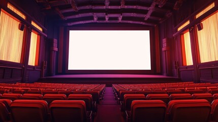 Fototapeta premium Grand theater interior with spacious red seating and a pristine blank screen