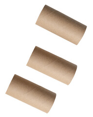 Top view set of tissue paper cores or napkin in strange shape after use in toilet or restroom isolated on white background with clipping path