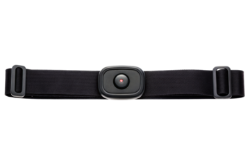 Black chest strap heart rate monitor for fitness training isolated with transparent background