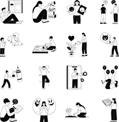 Pack of Stress Relief Filled Style Illustrations 
