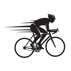 Fototapeta premium Silhouette of a cyclist racing on a road bike depicting speed and motion with arrows