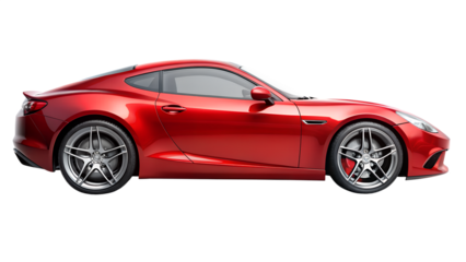 Red car isolated on transparent white background,