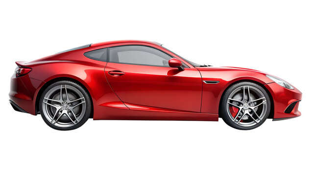 Red car isolated on transparent white background,