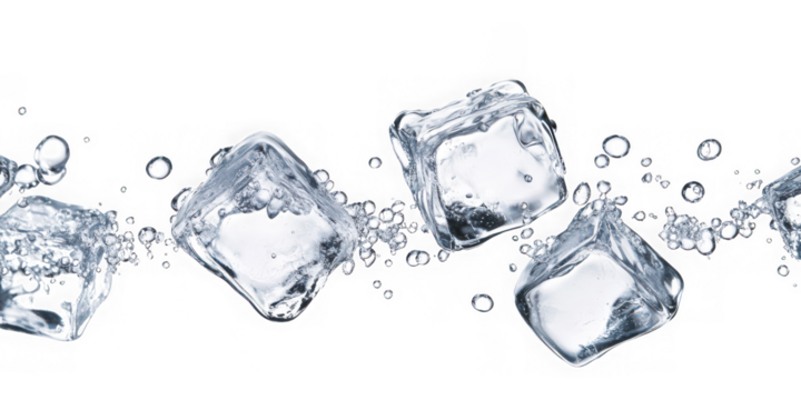 Close up of ice cubes with water droplets against  on transparent background