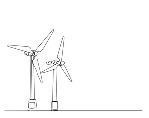 wind turbines power energy outline drawing illustration. one continuous line drawing of wind turbine power.