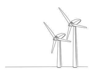 wind turbines power energy outline drawing illustration. one continuous line drawing of wind turbine power.