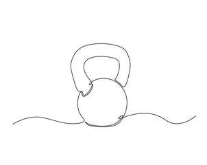 Obraz premium kettlebell gym equipment outline drawing illustration. one continuous line drawing of kettlebell.