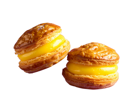 Floating Golden Pastries with Bright Yellow Custard Filling