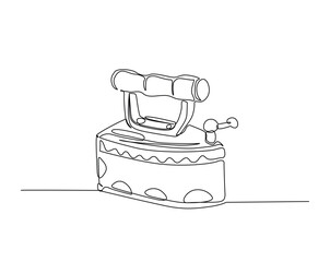 Vintage iron outline drawing illustration. one continuous line drawing of retro iron.