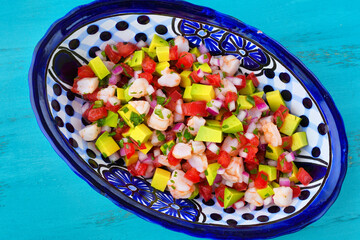 エビのセビーチェ（海老のセビーチェ）（セビチェ, セビッチェ）メキシコ料理 コピースペースあり Mexican shrimp ceviche（Mexican shrimp cebiche, Ceviche de camarón, Cebiche de camarón), copy space available
