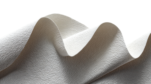 Close-up of textured paper with soft, elegant curves and folds. transparent background