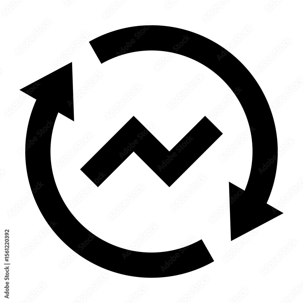 Poster black circular arrow with a zigzag line inside showing a continuous process or a cycle of action and