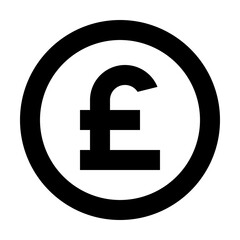 Illustration of a pound sterling symbol centered within a black circle on a white background design element