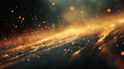 Naklejka premium Golden particles swirling in a dark space.