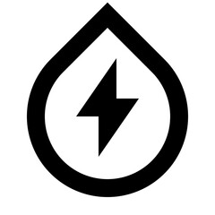 Illustration of a black drop shape containing a lightning bolt symbol in a white background design element