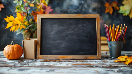 chalk board in class empty space copy space autumn school background concept mock up