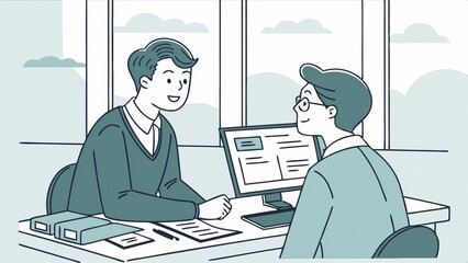 Two men are engaged in a collaborative discussion during a business meeting in a modern office setting