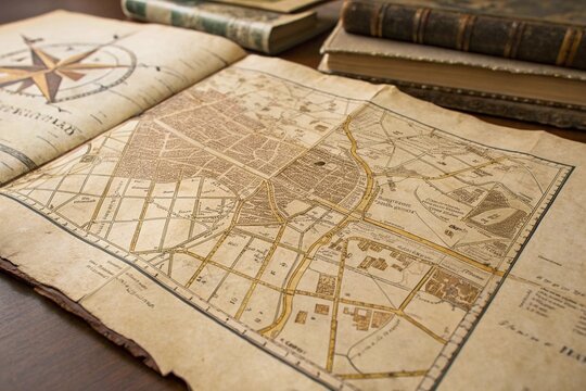 A map of a city is open to a page with a red lettering that says "Oltre" - Powered by Adobe