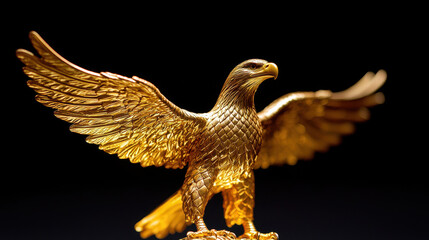 Fototapeta premium Stunning golden eagle sculpture with detailed feathers and outstretched wings, symbolizing strength and freedom