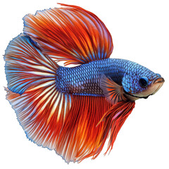 Fototapeta premium A beautiful orange and blue fish with a long tail