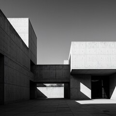 Modern Brutalist Architecture in Stark Black and White Minimalism