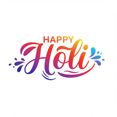 HAPPY HOLI rainbow-colored vector monoline calligraphy banner with swashes