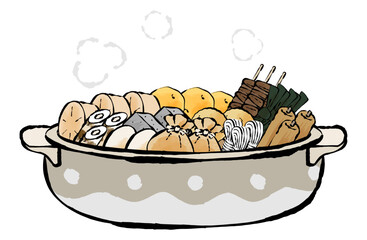 おでん鍋のベクターイラスト 手描き 筆 冬 鍋物