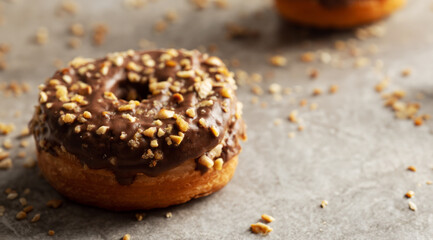 Peanut and chocolate topping donuts
