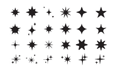 Sparkle vector icons. Collection of different vector sparkling stars icon, decorative twinkle and bursts form. Vector Illustration