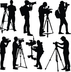 Professional Cameraman with video camera Silhouettes
