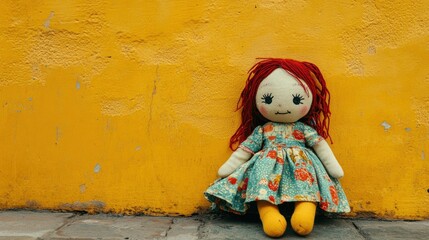 Rag doll by yellow wall