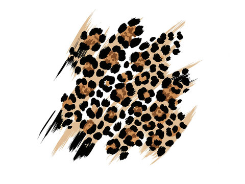 Abstract Leopard Print Brush Stroke Design with Bold Spots and Textured Edges