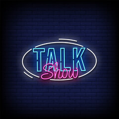 talk show neon sign with brick wall background vector