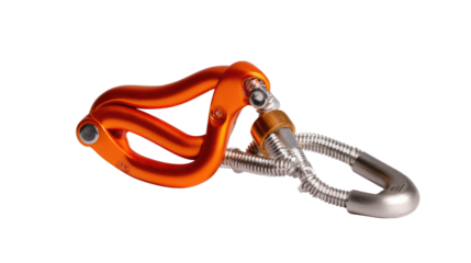Climbing Ascender: An orange ascender tool for climbing, equipment in detail against a light backdrop.