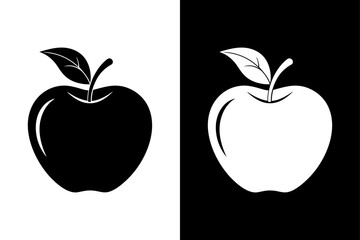 Clean Apple Fruit Flat Icon. Modern Vector Silhouette with Leaf