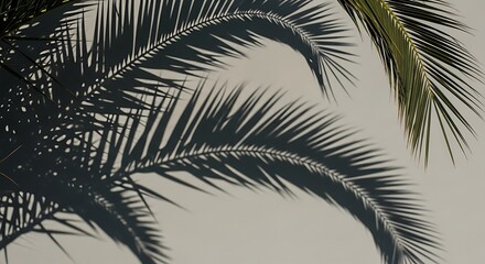 Tropical serenity: Palm fronds casting shadows on a sun-drenched wall