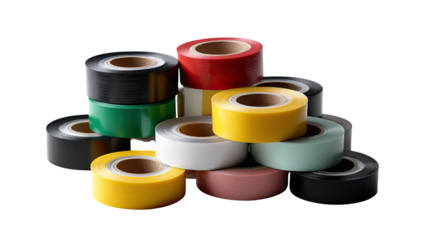 Vibrant Array of Electrical Tape Rolls: A colorful collection of electrical tape rolls arranged artfully, perfect for projects that need a touch of functional artistry. 